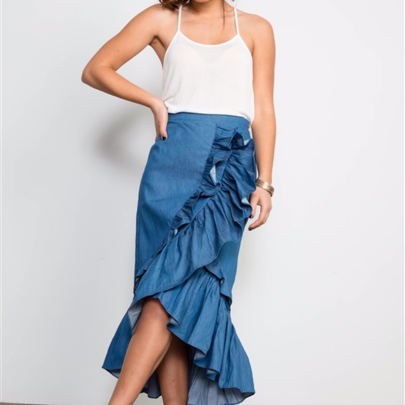 💙WINTER SALE 💙 Denim Ruffle Flare Midi Skirt - Picture 6 of 7